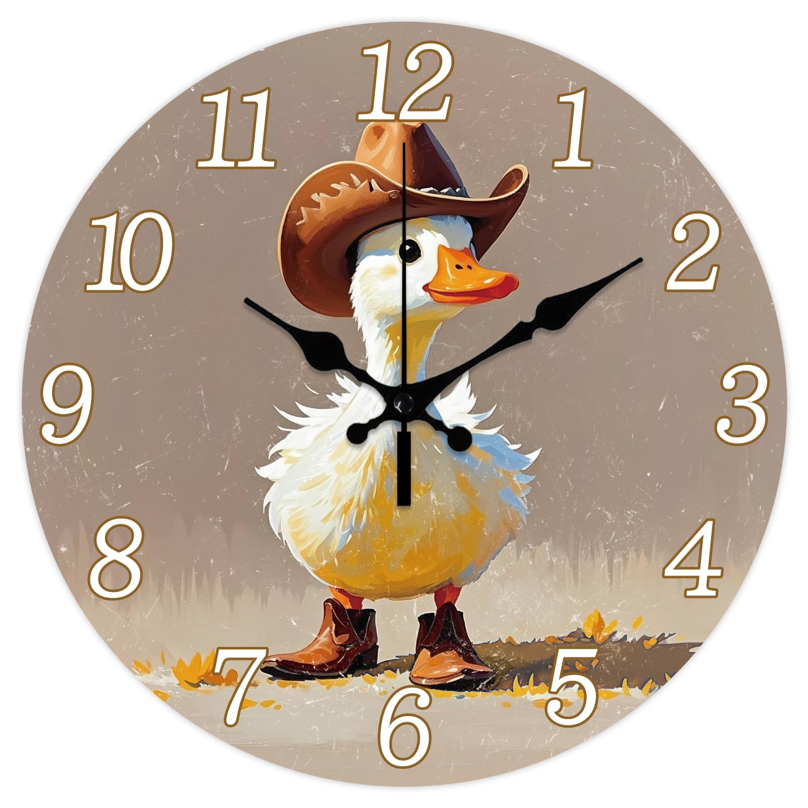 CONCHLERY Cute Duck Wall Clock Western Style Decorative Wall Clock Duck Non-Ticking Clock for Home Office Decoration, 12×12 inch