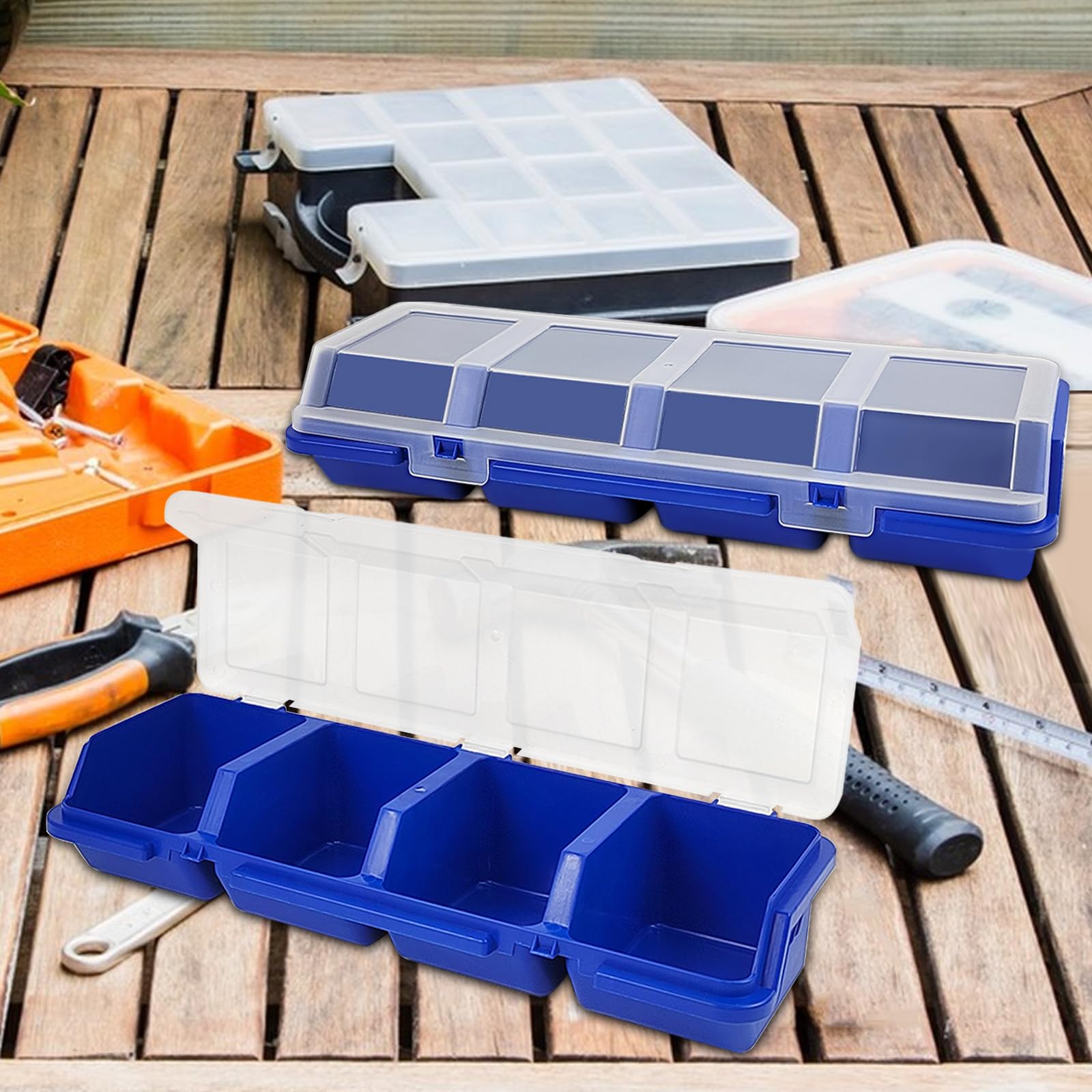 6 organizadores de tornillos con tapas, caja organizadora de herramientas apilables de plástico para clavos de garaje, organización de herramientas de manualidades, carrito de herramientas, cajones de