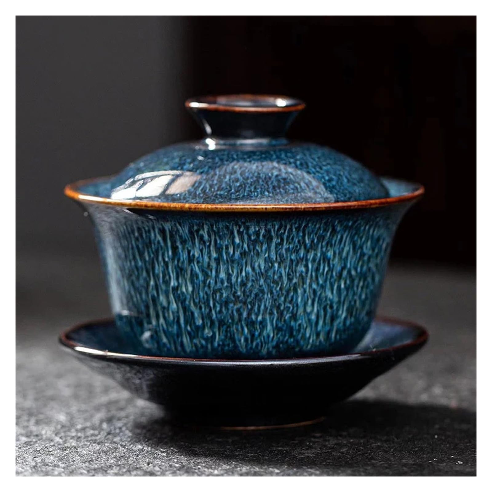 Blue Star Glaze Gaiwan, handgezeichnetes Lotus-Porzellan-Teeservice | Blaue Sternglasur, handgezeichneter Lotus, Porzellan-Gaiwan, Tee-Set, Deckelschale, Teezeremonie, Wohndekoration, Geschenk