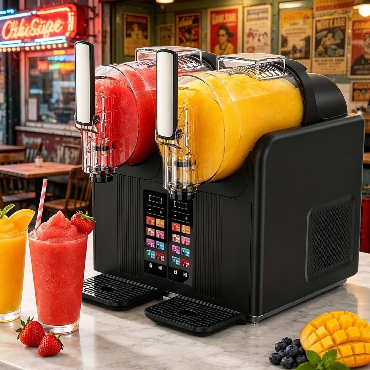 XUXIAO 2 in 1 Slushie and Soft Serve Maker, Dual 2L Tanks Black