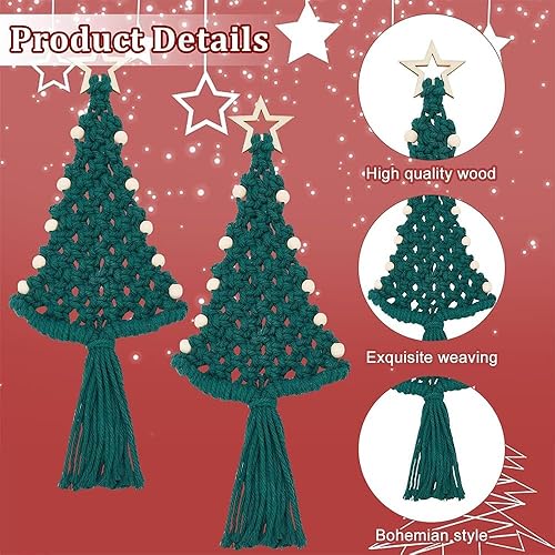 Miniatura 5 de Kit de manualidades de macramé para árbol de Navidad, kit de 4 piezas de macramé para adultos principiantes con instrucciones (idioma español no