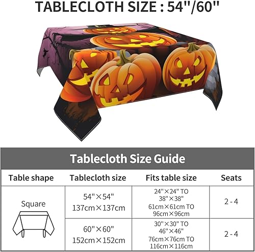 Miniatura 5 de Mantel cuadrado divertido de calabazas de Halloween, 60 x 60 pulgadas, mantel de cocina, mantel decorativo para mesa de comedor para banquetes de