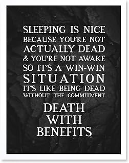 Artery8 Slate Quote Sleeping Death With Benefits Artwork Framed Wall Art Print 9X7 Inch