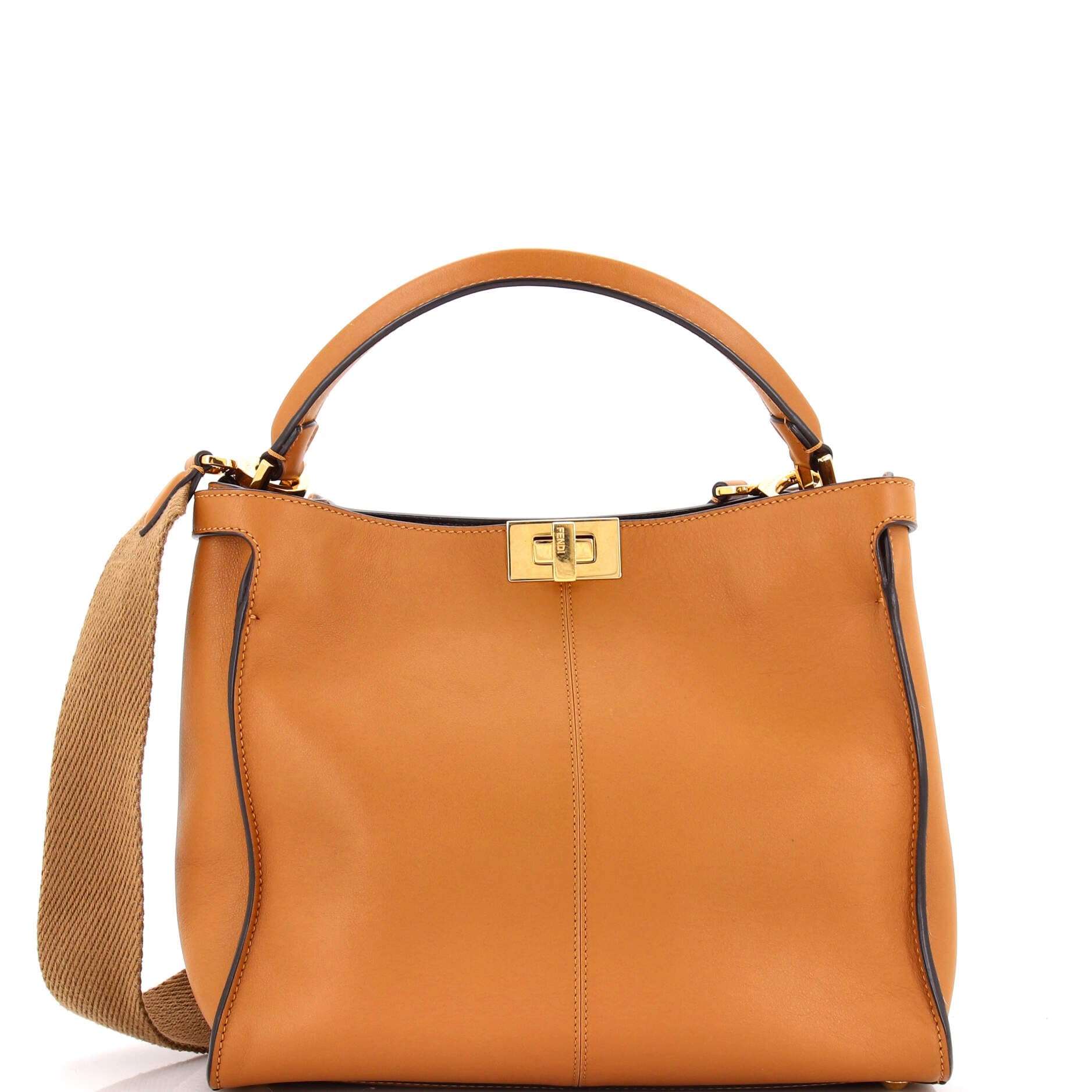 Pre-Loved Peekaboo X-Lite Bag Leather with Shearling Interior Medium, Brown