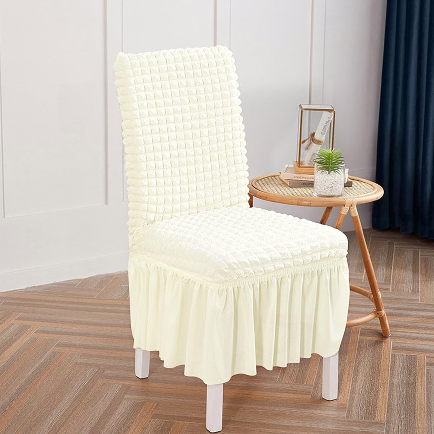 Elastic Dining Chair Covers 4 Pack - Stretch Washable Chair Slipcovers with Skirt Universal Fit for Home, Party for Kitchen, Holiday Decor (Ivory, 4 Pack)