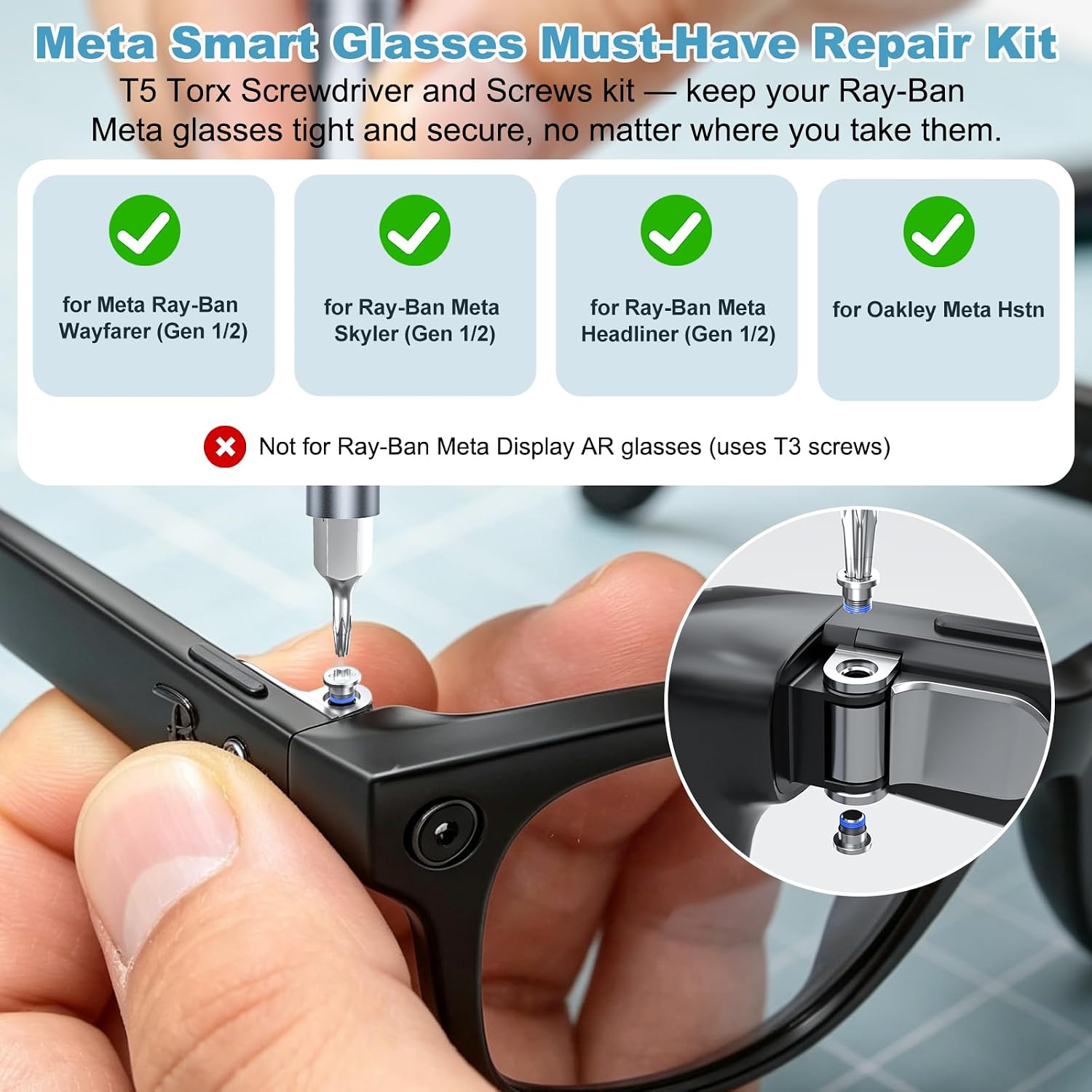 Glasses Screwdriver & Screw Repair Kit for Ray-Ban Meta Smart Eyeglass image 4