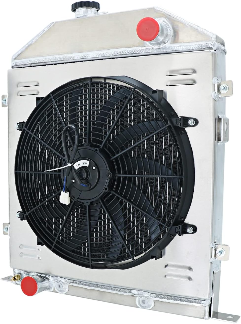 Aluminum Radiator for 1942-1948 Ford Coupe Ford Super Deluxe Deluxe 3.7 3 Row Radiators with Electric Fan Shroud Thermostat Kit 1943 1944 1945 1946 1947