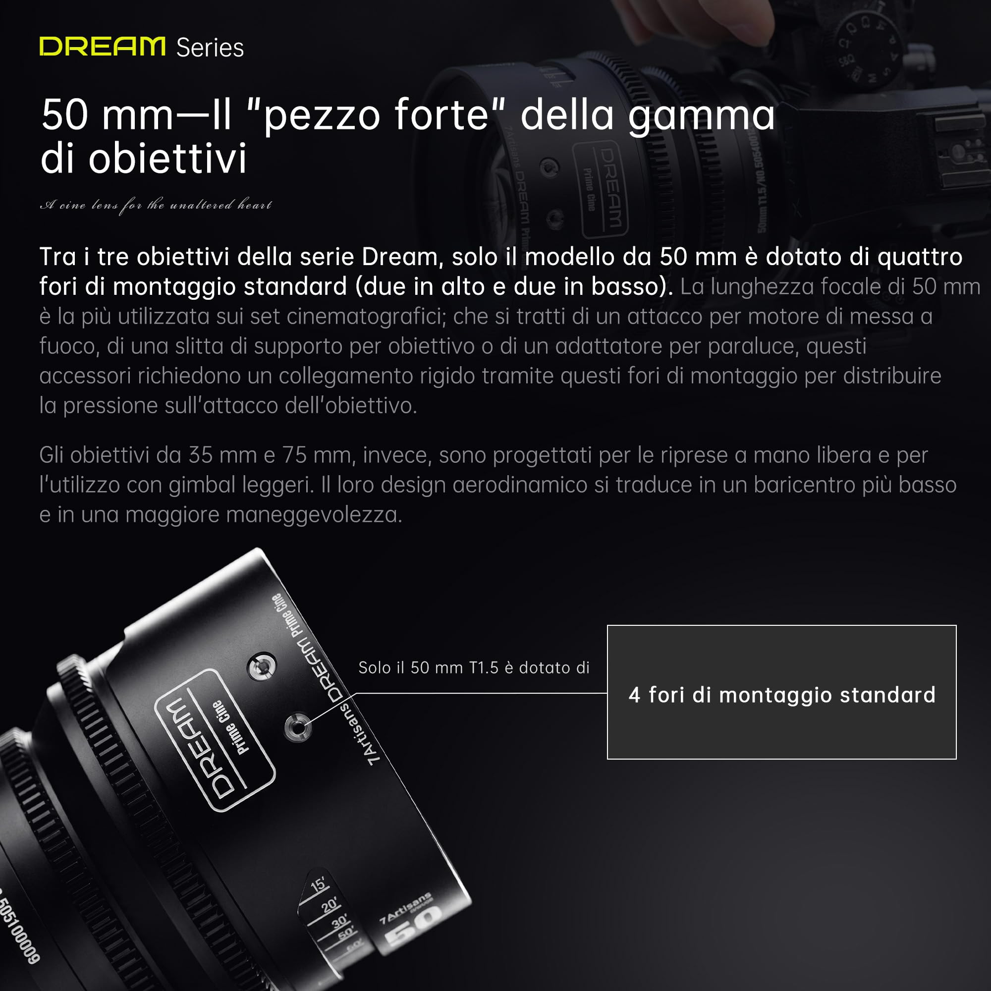7artisans 35mm T1.5 Dream Series Obiettivo Cinematografico Professionale, Grande Apertura, Full-Frame, compatibile con Sigma FP, Panasonic S1 S1H S5, Leica SL SL2, Nero