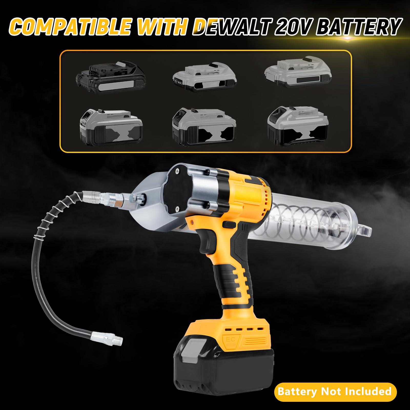 WingFly Pistola Per Grasso Compatibile Con Dewalt 18 V, 20 V, 13000 PSI, motore senza spazzole, 600 ml, Ingrassatore per lubrificare veicoli e macchine (senza batteria)