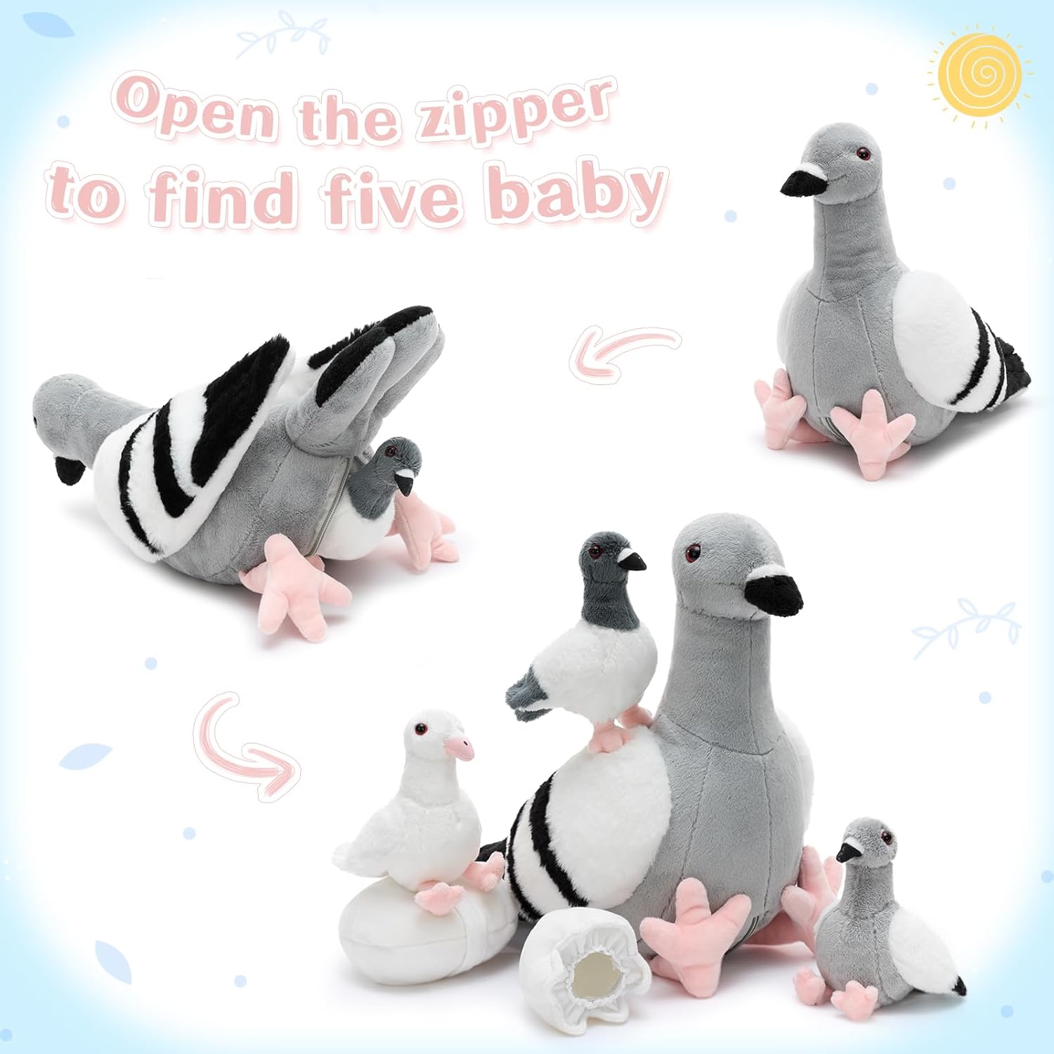 Tezituor Easter Pigeon Stuffed Animal Set, Cuddly Realistic Pigeon Plush Toy,Soft Dove Life-Like Bird Animal Plushie Doll for Kids Girls Boys on Valentines,Christmas, Birthday, Party Decor Grey
