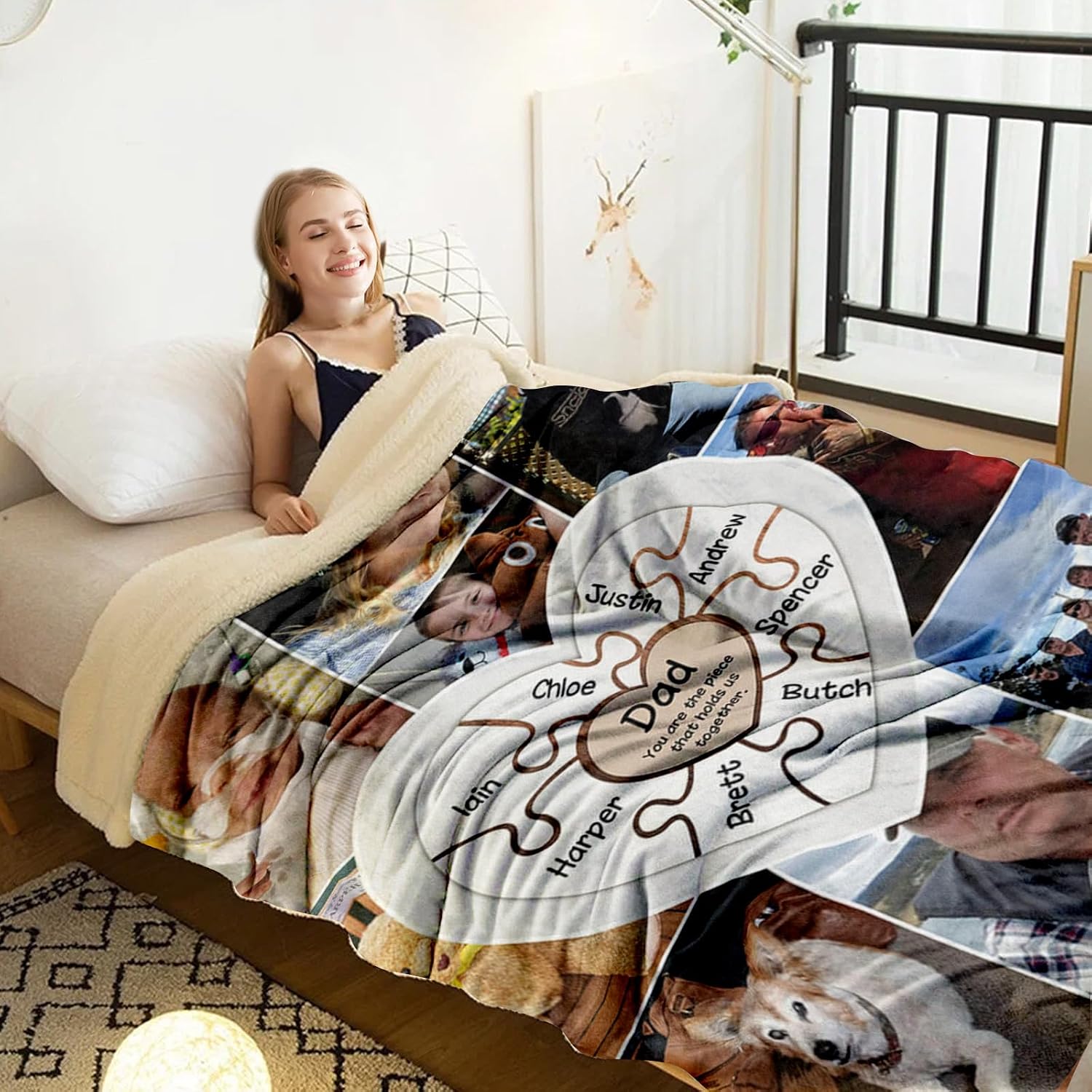 Custom Sherpa Blanket with Picture, Sherpa Fleece Photo Blanket, Soft Thick Warm Fluffy Throw Blankets for Couch Bed, Customized Tapestry Blanket Winter Gifts for Family Members Kids Color17