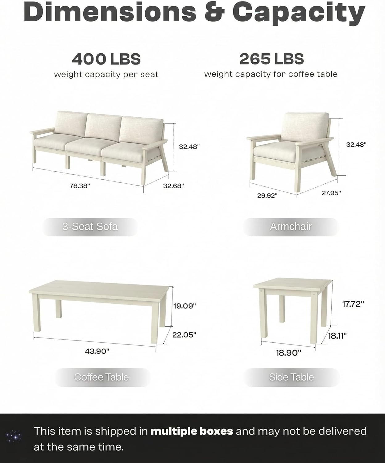 10 Piece Outdoor Patio Furniture Set, Outdoor Couch with Washable Thick Beige Cushions, Coffee Table & Side Table, Patio Conversation Sets for Lawn, Garden, Porch, Balcony (White Frame)