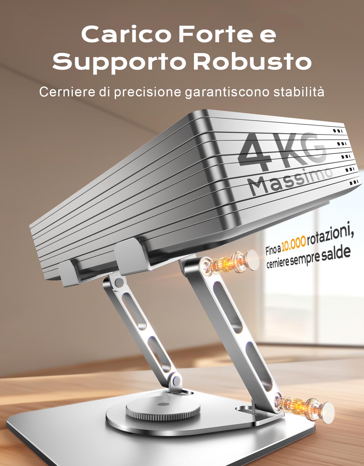 Glangeh Supporto PC Portatile [360° Rotante], Porta PC Portatile Ergonomico Regolabile con Supporto a Doppia Barra, Ventilazione e Dissipazione, Laptop Stand Compatibile con MacBook Air Pro (10-16")