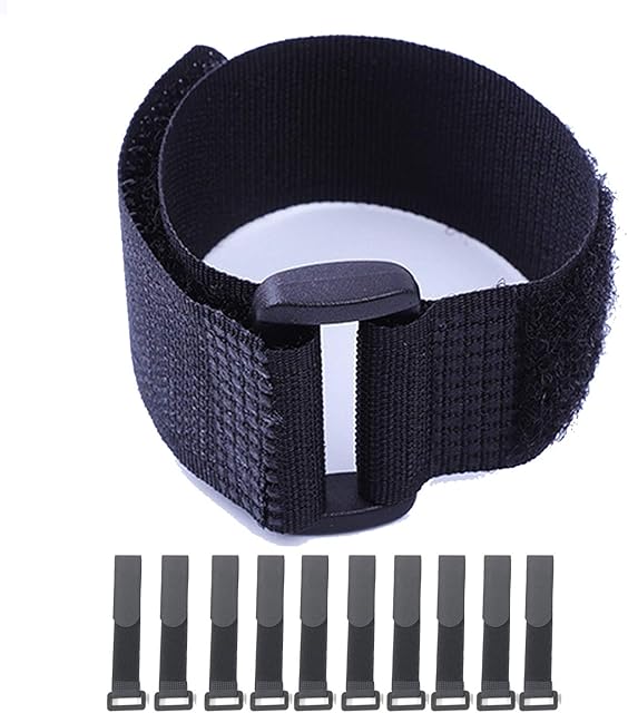 Hook and Loop Cable Straps,Black Self-Adhesive Nylon Straps Cable/Securing Straps with Buckles,Adjustable Reusable Cinch Straps, 1" x 12" Pack of 10 (25 x 300 mm))