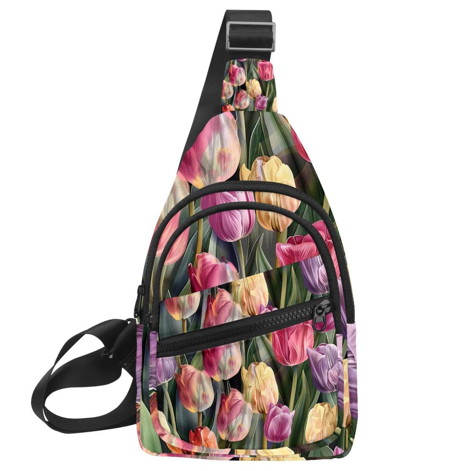 Sac à dos à bandoulière en forme de tulipe multicolore avec sangle réglable - 7