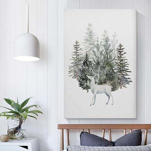 Miniatura 5 de LivasH WEIHNACHTEN WAND KUNST Rentier Im Winterwald Festlicher Druck Winter Dekor Weihnachtsdeko Canvas Wall Art Pictures Poster Trendy Teen Girl
