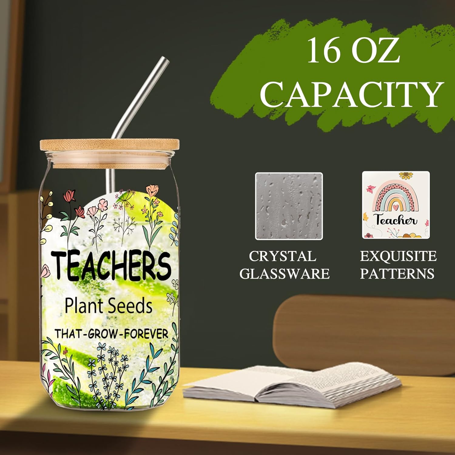 DHQH Teacher Christmas Gifts for Women, Teacher Appreciation Gifts, Funny hanksgiving Set with 16OZ Glass Cup, Tote Bag for New - Image 3