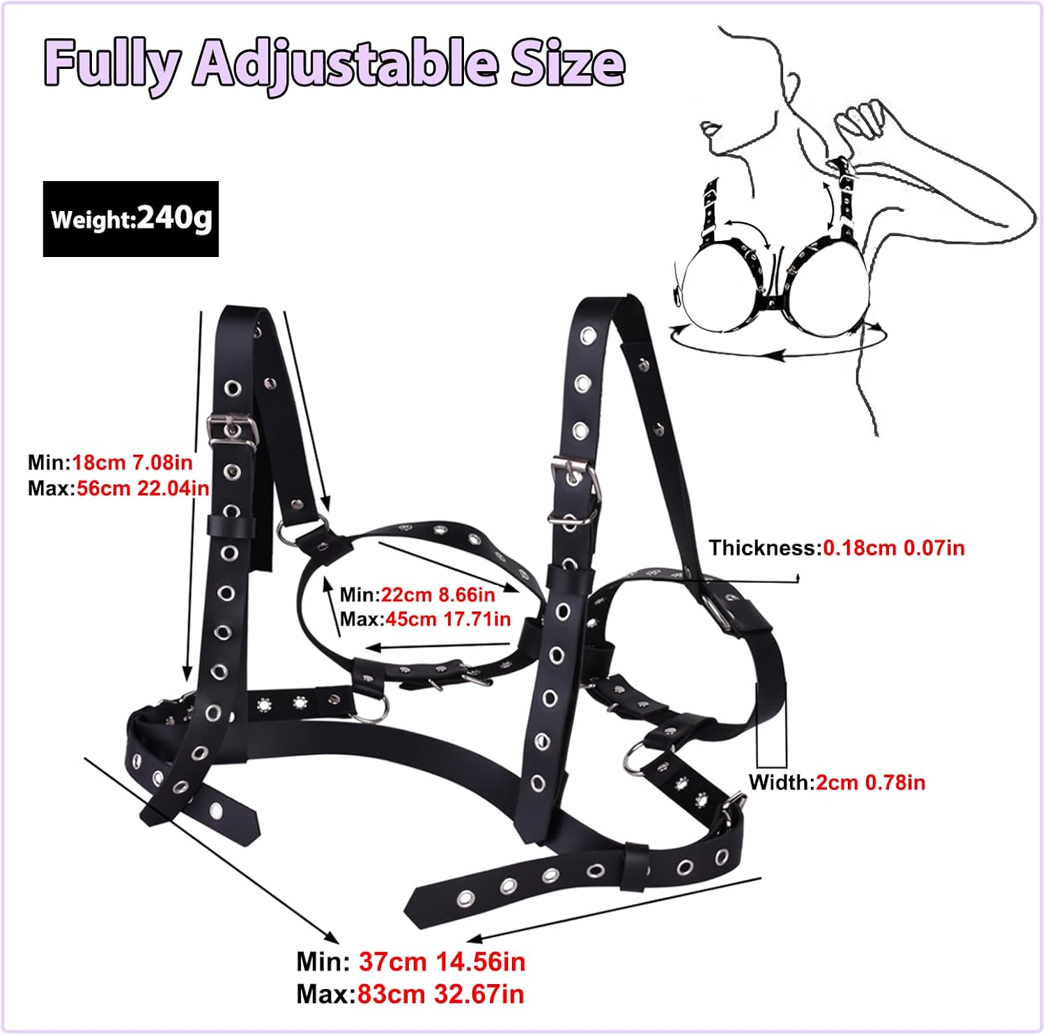 Adjustable Leather Breast Bondage Bra,BDSM Breast Sex Bondage Restraints,Adult Couples BDSM SM Games Sex Toys,Leather Chest Sex Band Black
