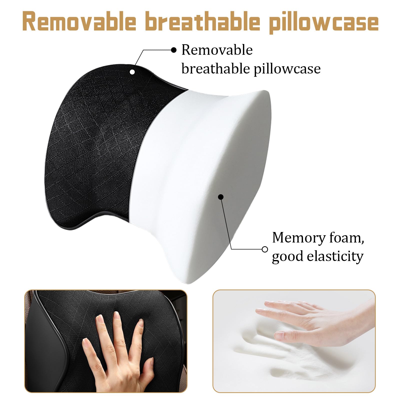 2 Pcs Cojin Reposacabezas Coche Conductor Cojín Cabeza Coche Almohada para Reposacabezas de Coche Soporte de Cabeza y Cuello con Espuma de Memoria y Malla Transpirable para Cuello/Viajar