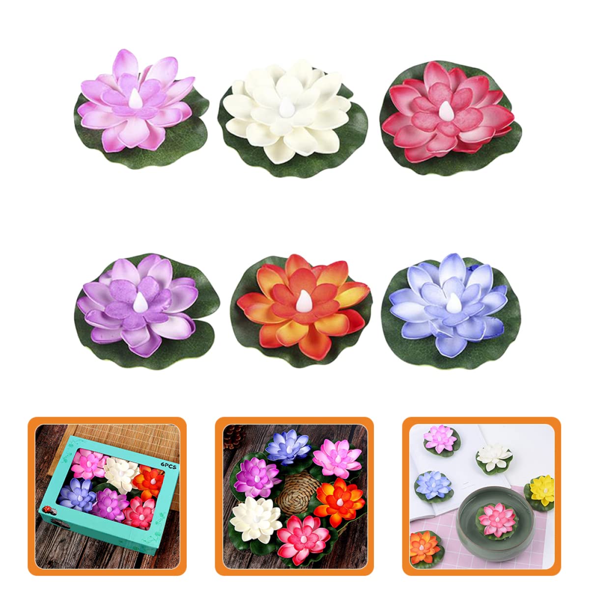 PRETYZOOM 4 Sätze Lotus Schwimmende Wasserlampe Aquarium Wasserfall Schwimmbad Fisch Gartenbeleuchtung Led Schwimmkerze Simulation Lotusdekoration Blumenrequisiten Plastik 6 Stück * 4