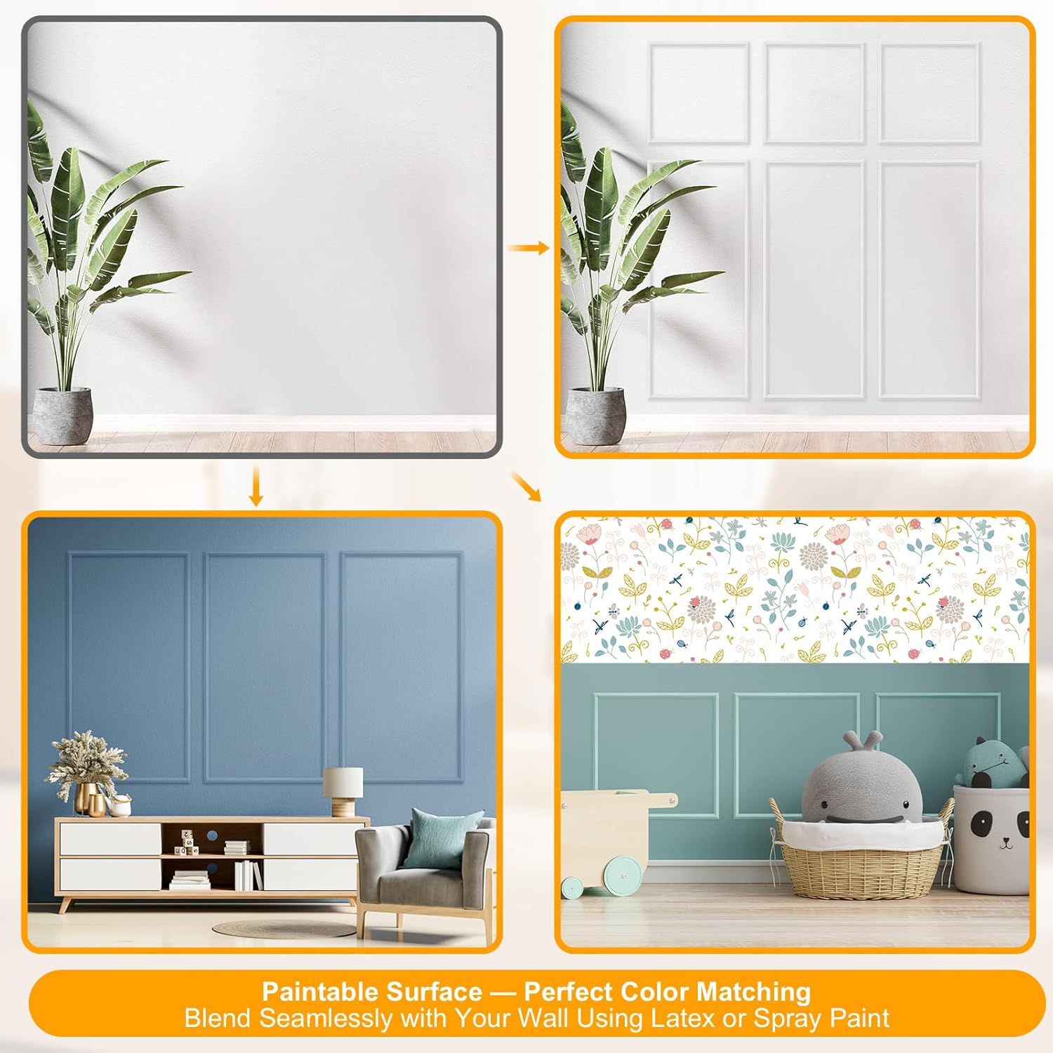 Peel and Stick Wall Molding Kit, 49.2FT x 0.91" EVA Flexible Trim for Interior Walls Projects, Self-Adhesive Peel and Stick Crown Trim for Wainscoting Panels and Decorative Wall Panels