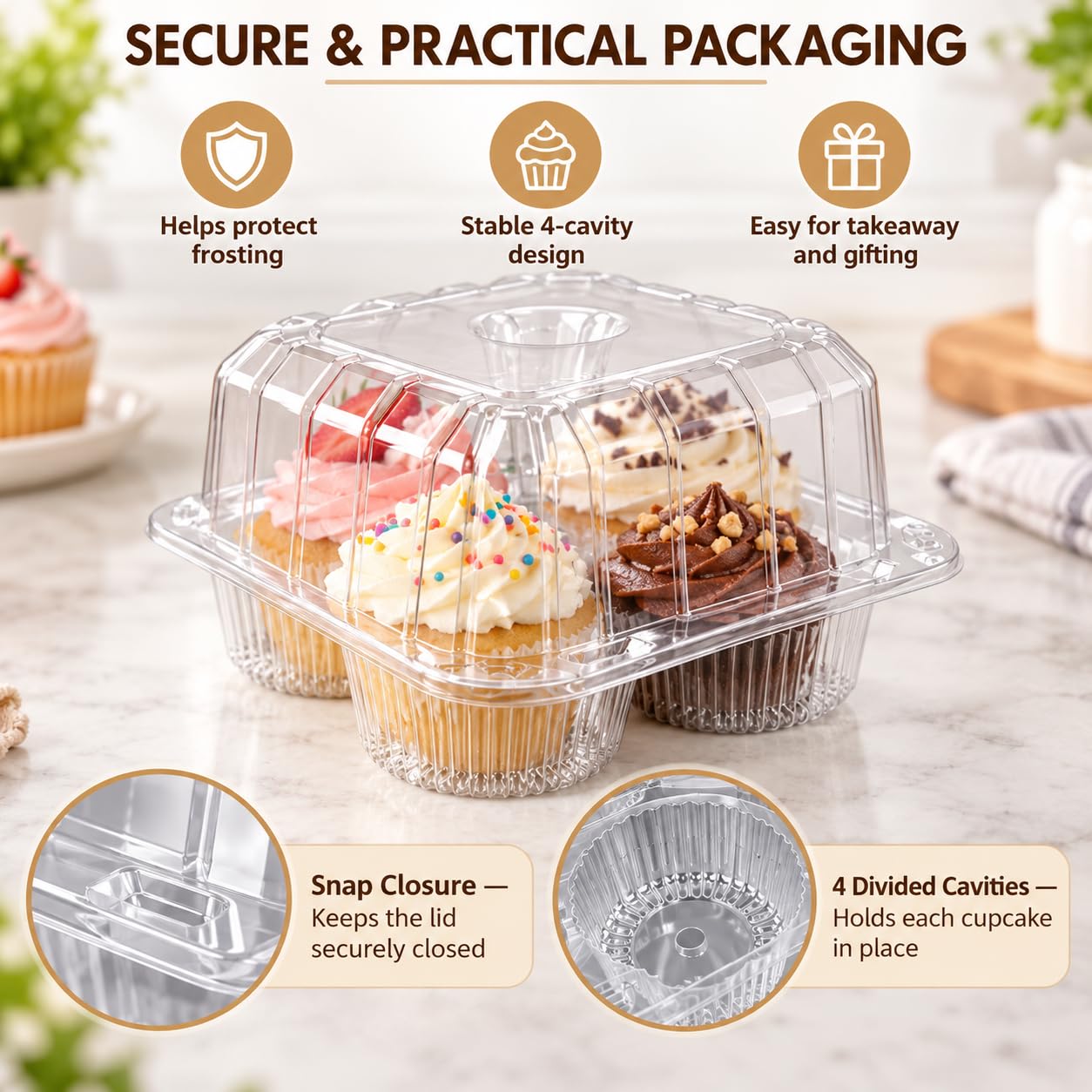 Clear Cupcake Boxes - 50 Pack, Stackable -5