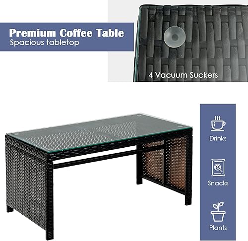 Miniatura 8 de COSTWAY Juego de muebles de patio de 4 piezas, sillas de mimbre para exteriores, sofá con mesa auxiliar y cojines suaves, juegos de conversación de