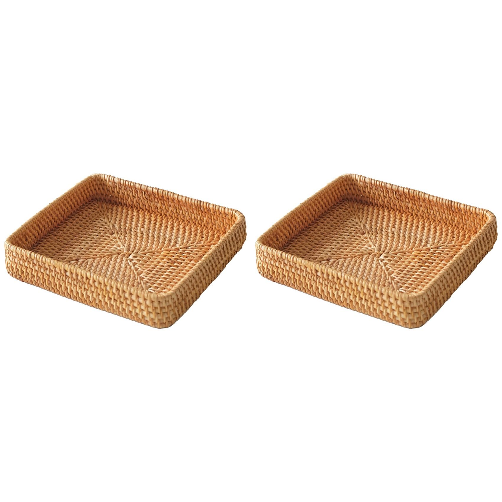 Hndhbfgrt 2X Rattan Serving Tray,Square Woven Tray Wicker Storage Basket,Square Wicker Baskets Wicker Serving Baskets