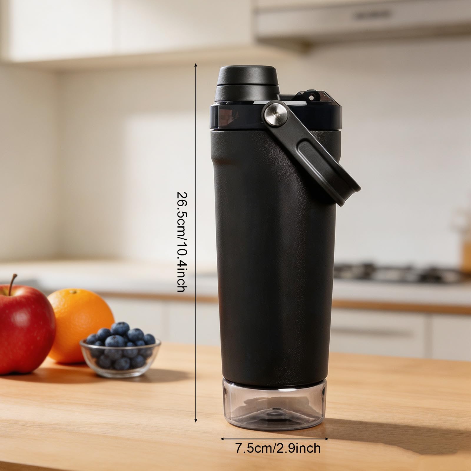 591ML Protein Shaker Botella con compartimento para polvo SUS304 de acero inoxidable con recipiente de almacenamiento y asa