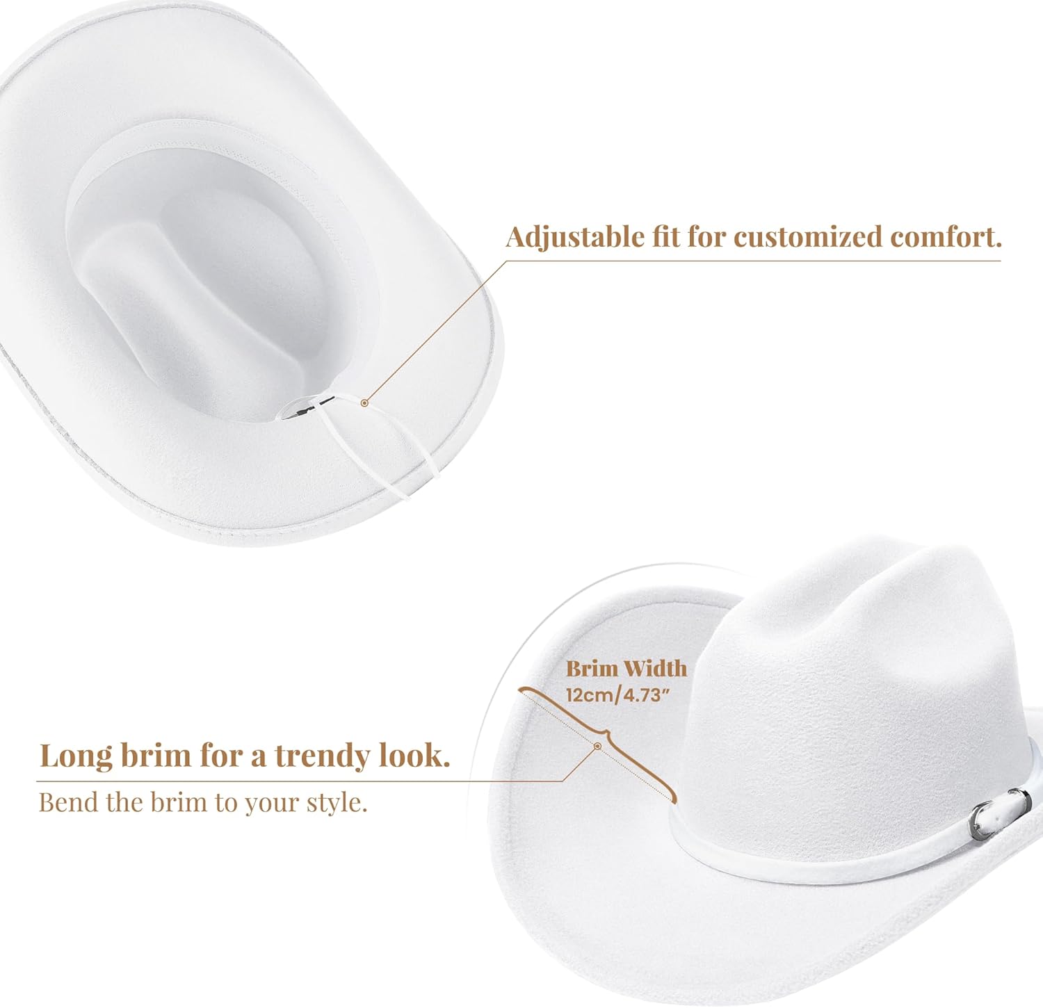 SAJUZEN Cowboy Hats for Women and Men with Wide Brim Felt Western Hats for Cowgirls and Cowboys - Image 4