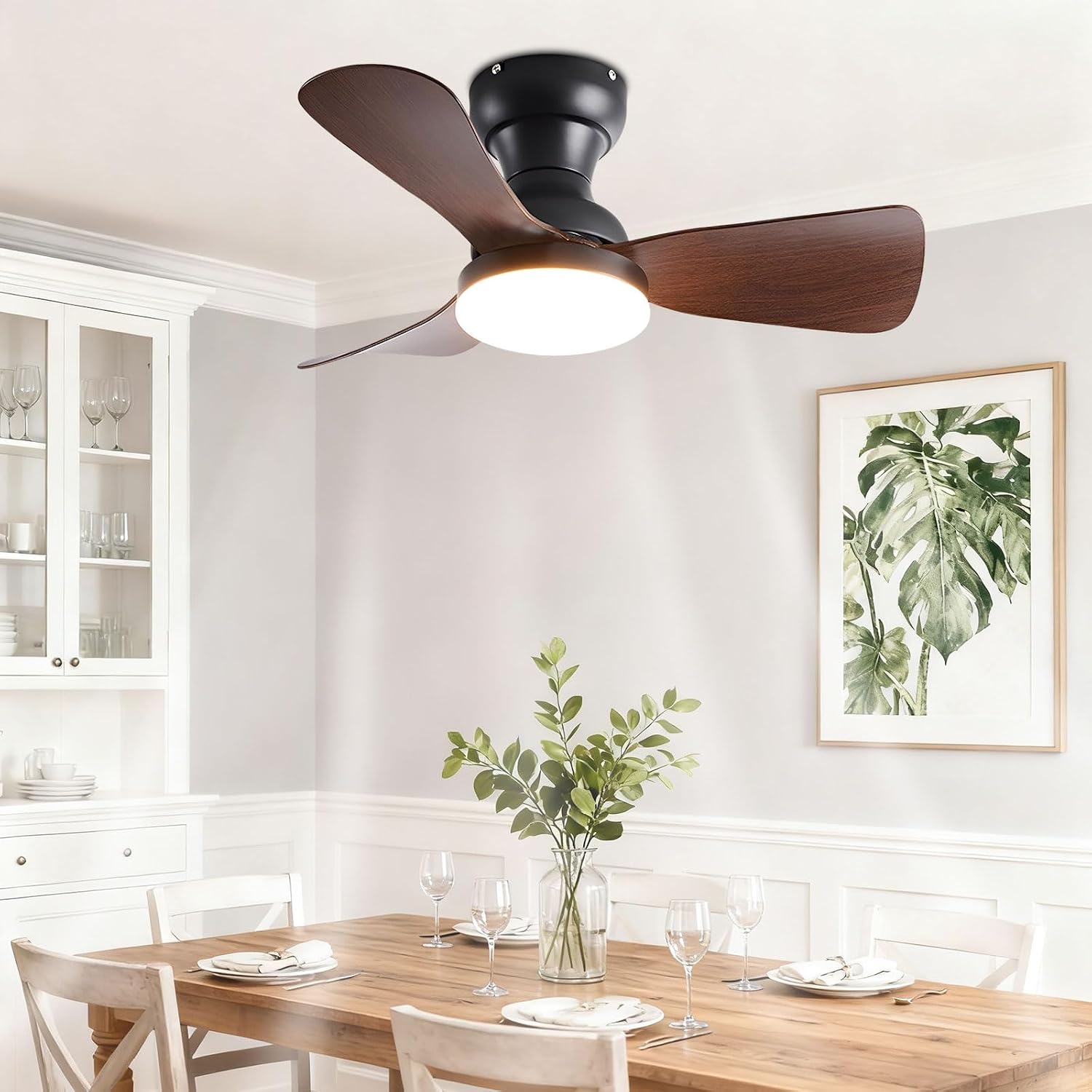 Low Profile Ceiling Fan Light Modern Indoor Ceiling Fans with Remote, 6 Speed, Reversible DC Motor, Flush Mount Ceiling Fan with Light for Bedroom Dining Room Lounge Balcony