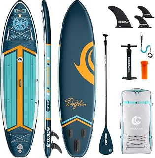 COOLCAA SUP Board, 355cm (Extra Groß) Stand Up Paddling Board, Aufblasbares Stand-Up Paddle Board mit 86cm Extra Breit, Fishing Paddleboard mit Zubehör & Tragetasche für Adults, 222 kg