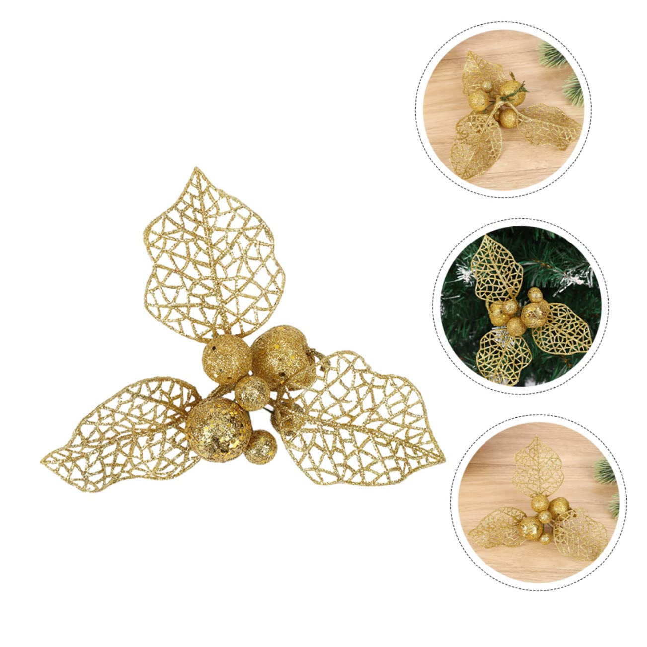 Cabilock 50 Pcs Decoraciones De Navidad Flores Artificiales De Poinsettia De Navidad Adornos Navideños Cono De Pino para Arreglo Navideño Decoración Hogareña Flor Falsa El Plastico