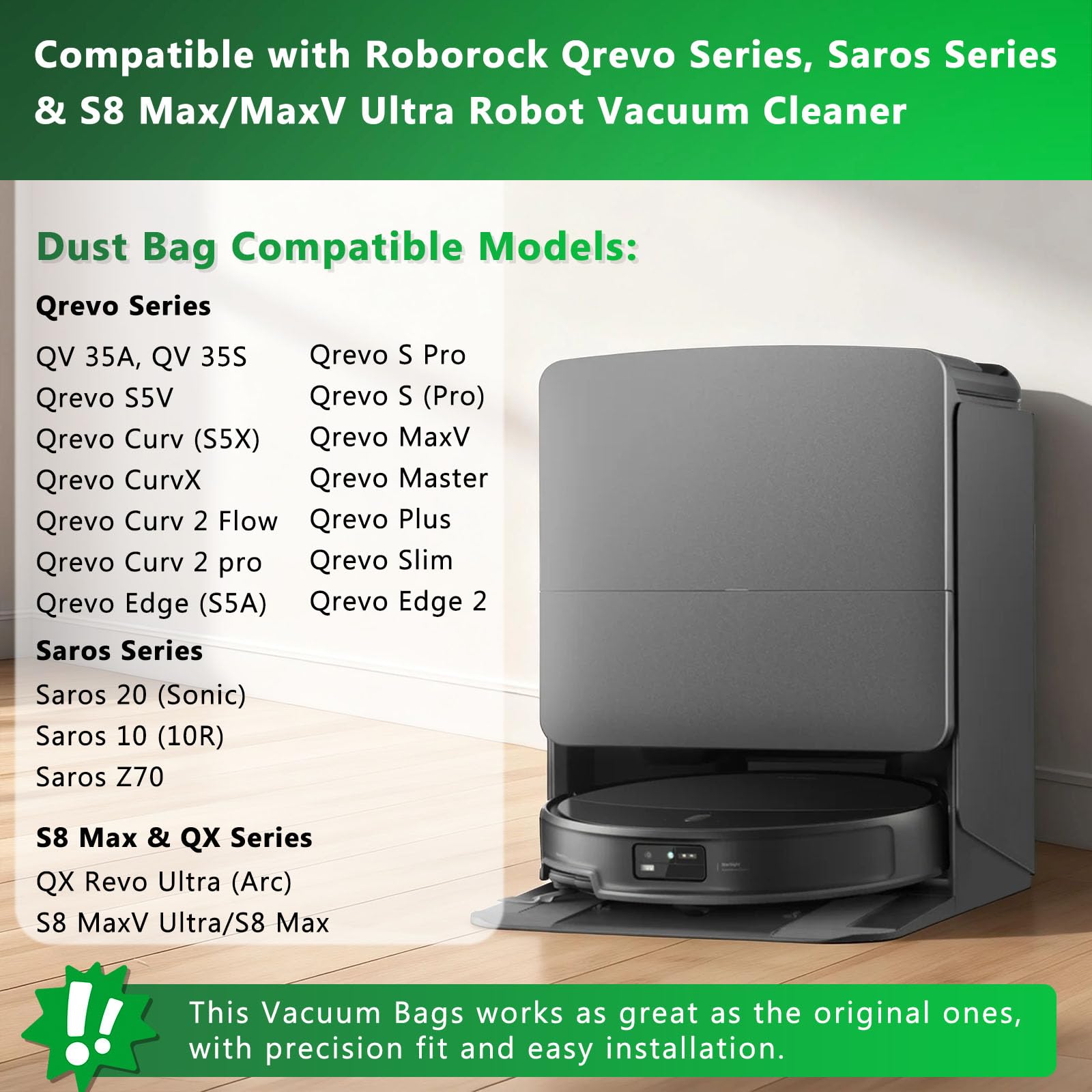 Worki do odkurzacza Roborock Qrevo Seria, QV 35A/35S, Qrevo S/Pro, Qrevo S5V, Saros 10R, Qrevo Curv/Edge, S8 Maxv Ultra, Qrevo Master/Slim, akcesoria do odkurzaczy, 10 sztuk 3L worki z dużą