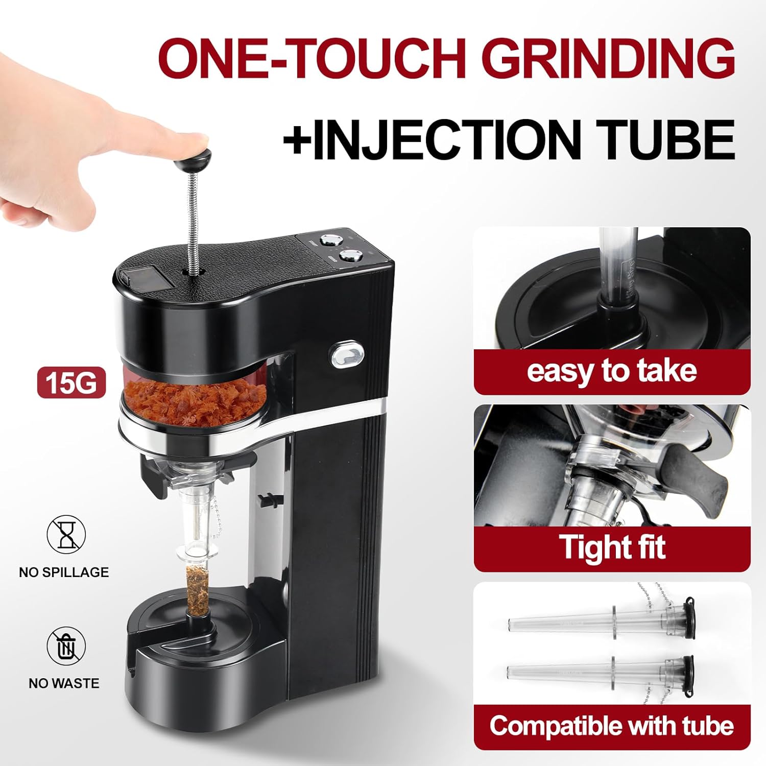 Electric Herb Grinder USB Rechargeable Spice Grinder Automatic Filler Ball and Chain Rolling Machine with Funnel Storage Jar (Red)