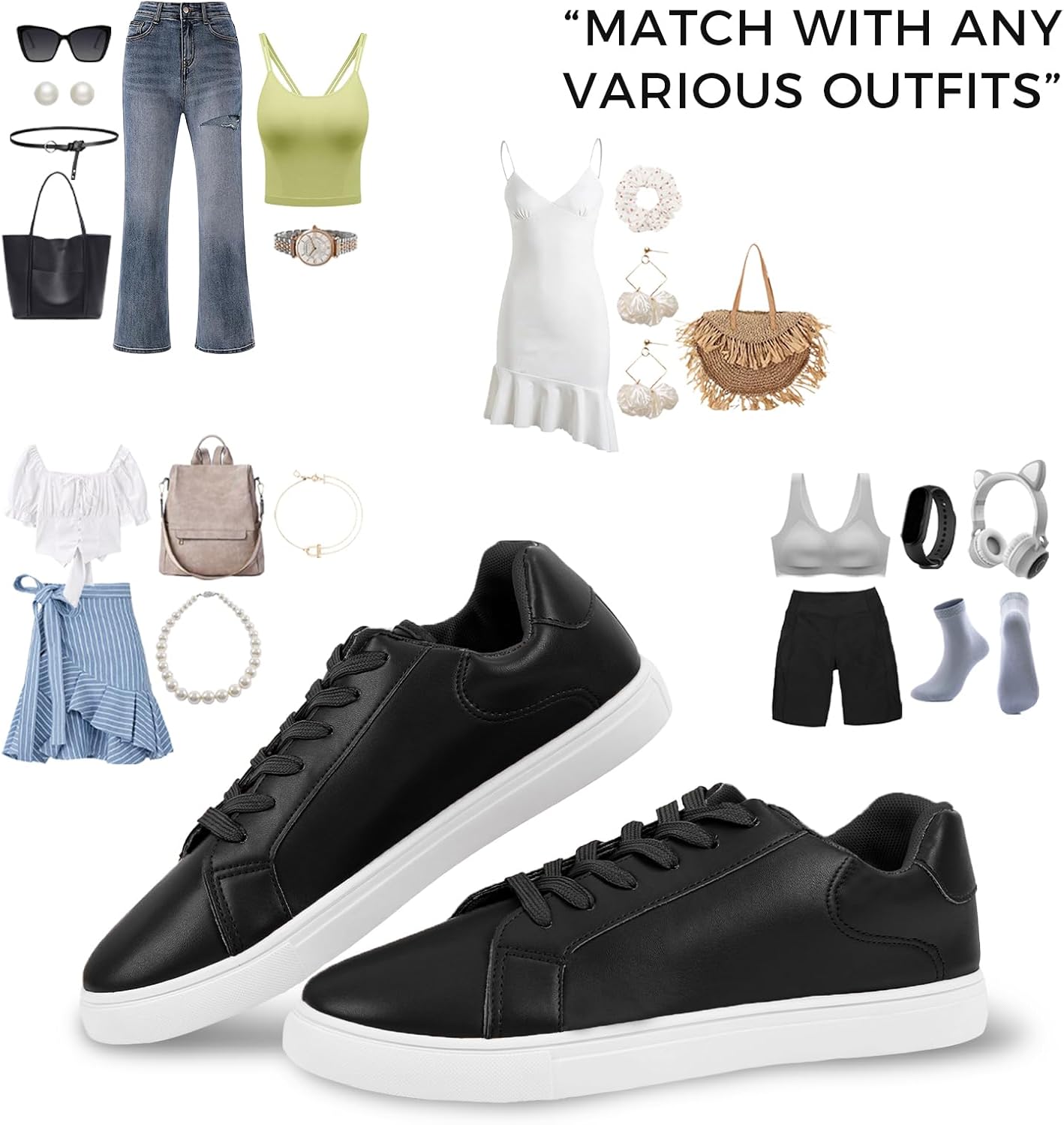 CHIN·MOON Women's Fashion Sneakers White PU Leather Casual Shoes Low Top Lace Up Tennis Sneakers - Image 4