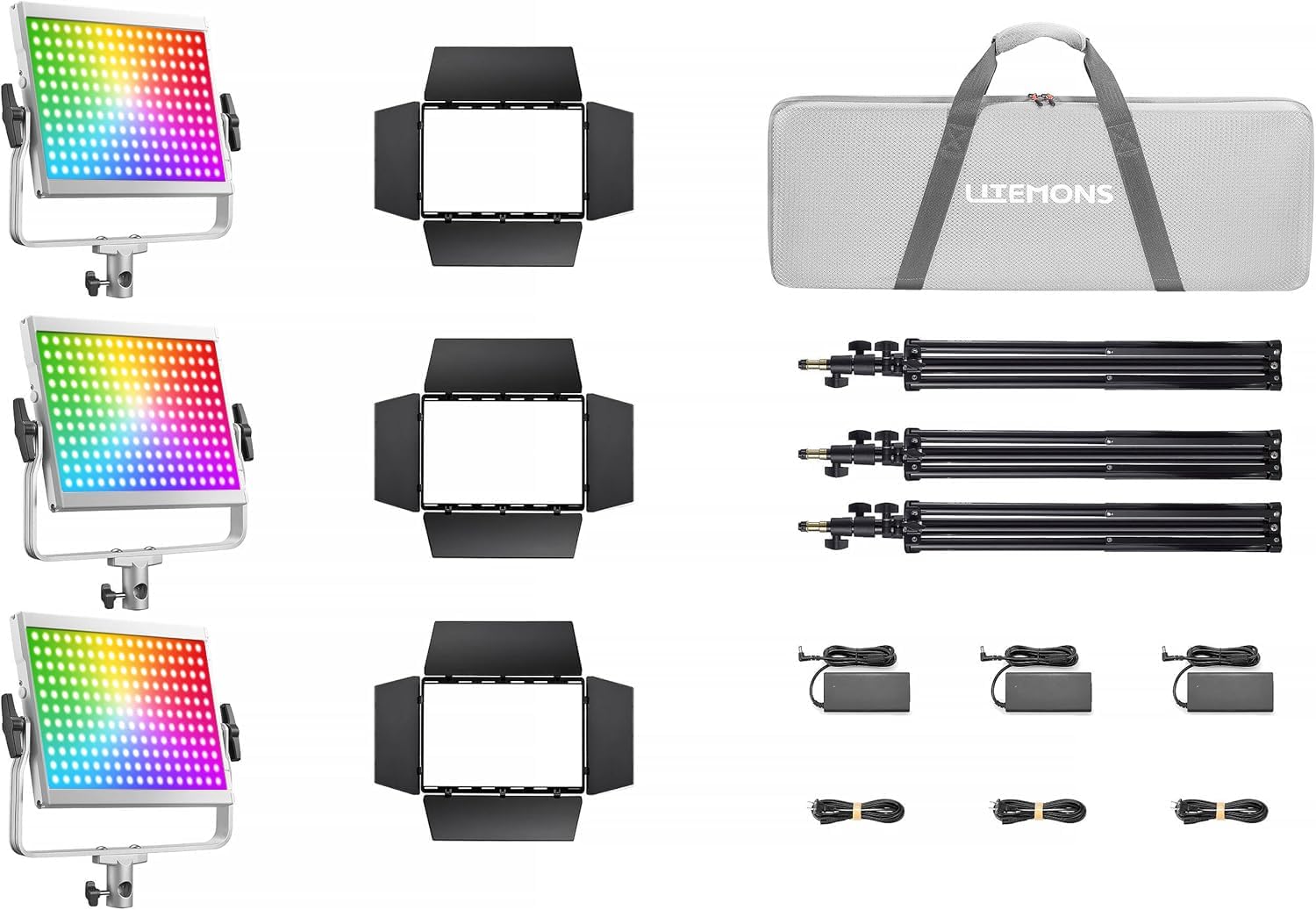 Godox Litemons RGB LED Light Panel 3-Light Kit, 60W Full-Color Video Light for Studio & Content Creators, 1800–10000K, CRI 96, App Control, NP-F Battery Ready, Barndoors & Case (LP600RK3)