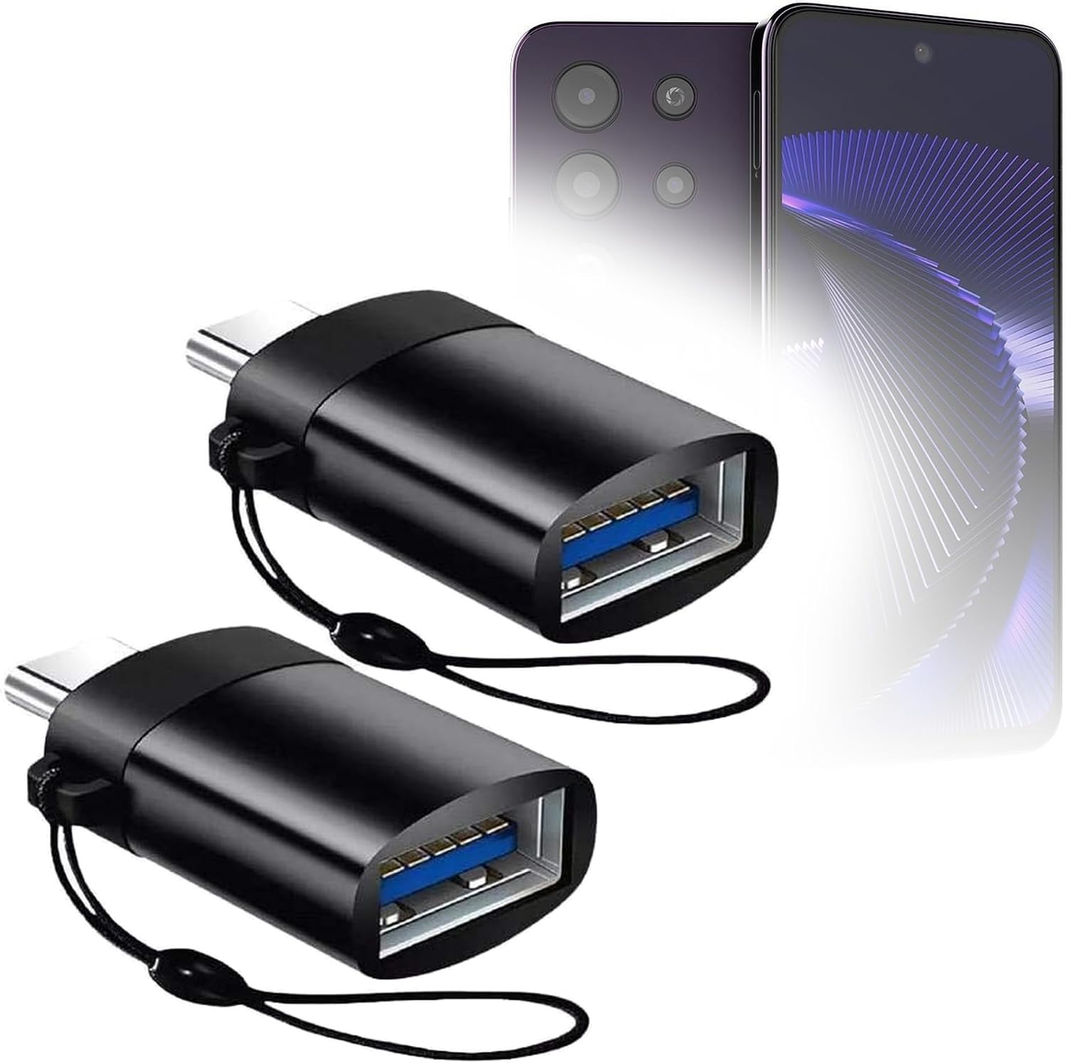 BoxWave Cable Compatible with NUU Mobile N30 Smartphone (6.7 in) - USB-C to A PortChanger (2-Pack), USB Type-C OTG USB Portable Keychain - Slate Black