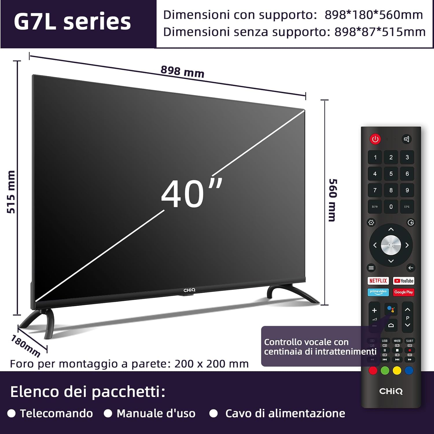 CHiQ L40G7L, Smart TV 40 Pollici, Android 11 Televisori, 2K, FHD, Frameless, HDR, dbx-tv, Netflix, Prime Video, Youtube, 2.4/5G Wi-Fi, Bluetooth, Chromecast, Google Assistant, DVB-T/T2/S2 CHiQ L40G7L, Smart TV 40 Pollici, Android 11 Televisori, 2K, FHD, Frameless, HDR, dbx-tv, Netflix, Prime Video, Youtube, 2.4/5G Wi-Fi, Bluetooth, Chromecast, Google Assistant, DVB-T/T2/S2