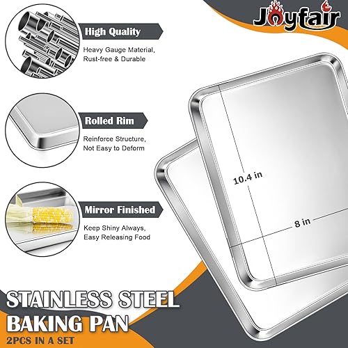 Miniatura 2 de Joyfair - Juego de bandejas para hornear de 10.4 pulgadas (2 unidades), bandejas pequeñas de acero inoxidable para asar carne, no tóxicas y
