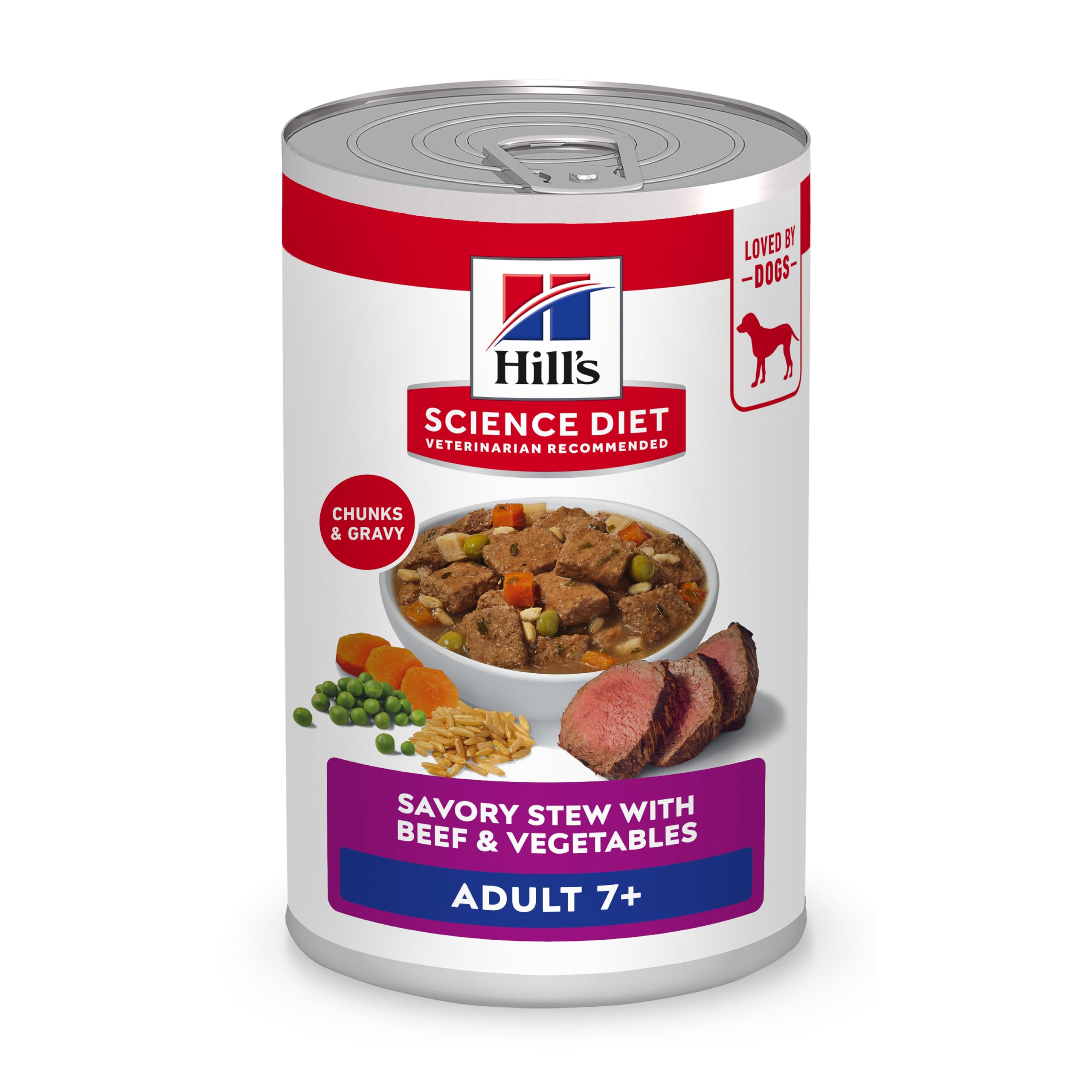 Hill's Science Diet Adult 7+, Senior Adult 7+ Premium Nutrition, Wet Dog Food, Beef & Vegetables Stew, 12.8 oz Can, Case of 12