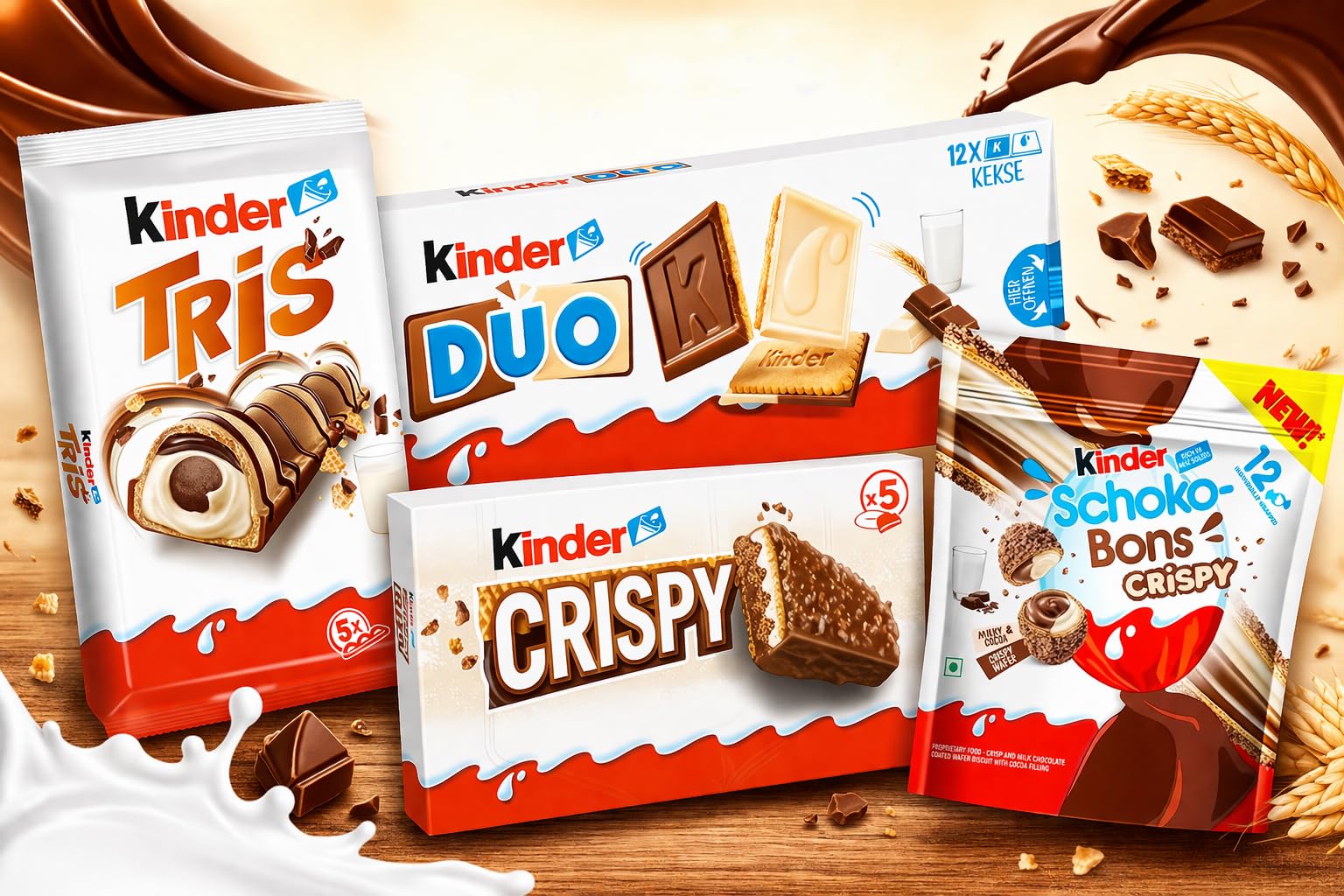 Box Assortita LIMITED EDITION per kinder con 4 Pezzi: Tris 100g, SchokoBons Crispy 67,2g, Duo 150g e Crispy 170g - Snack Dolci al Cioccolato Idea Regalo
