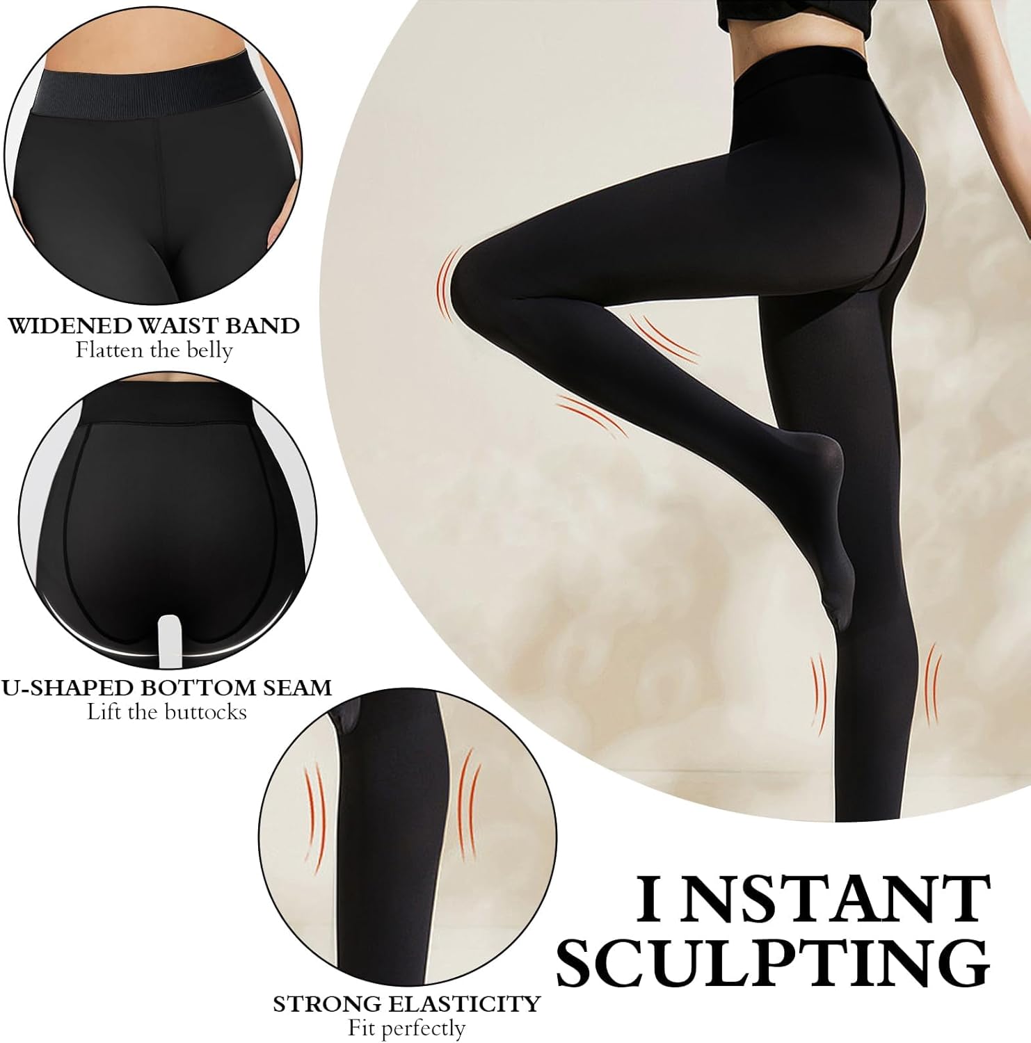 Buauty Fleece Lined Thermal Opaque Tights,Womens Thick Winter Tights High Waist Tummy Control Warm Fashion Pantyhose - Image 4