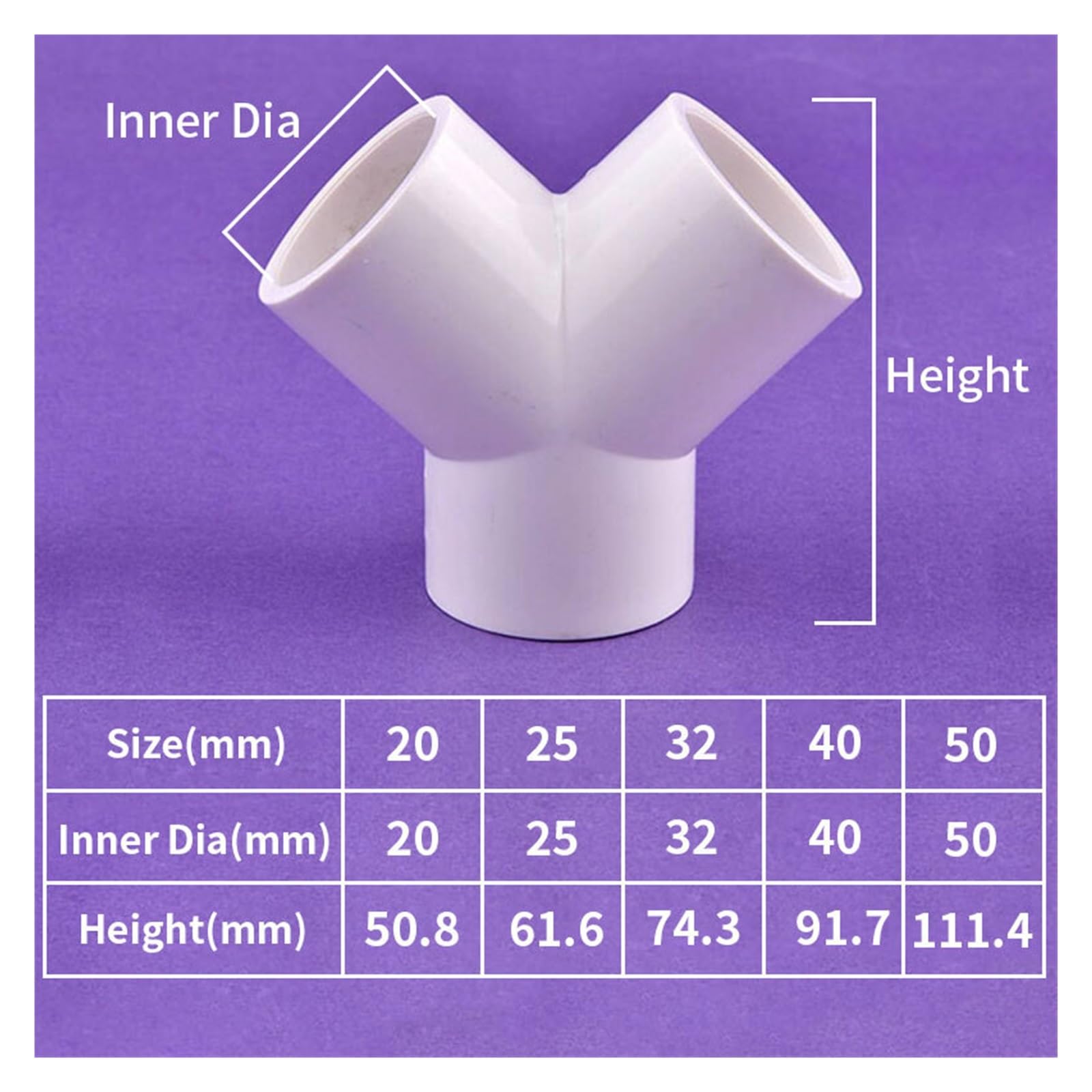 Accesorios de tubería PVC blanco 20~50mm, Conector en T codo recto, suministro tanque peces for acuario, accesorios DIY for riego jardín Adecuado para grifos(Y-Tee connector,White 50mm)