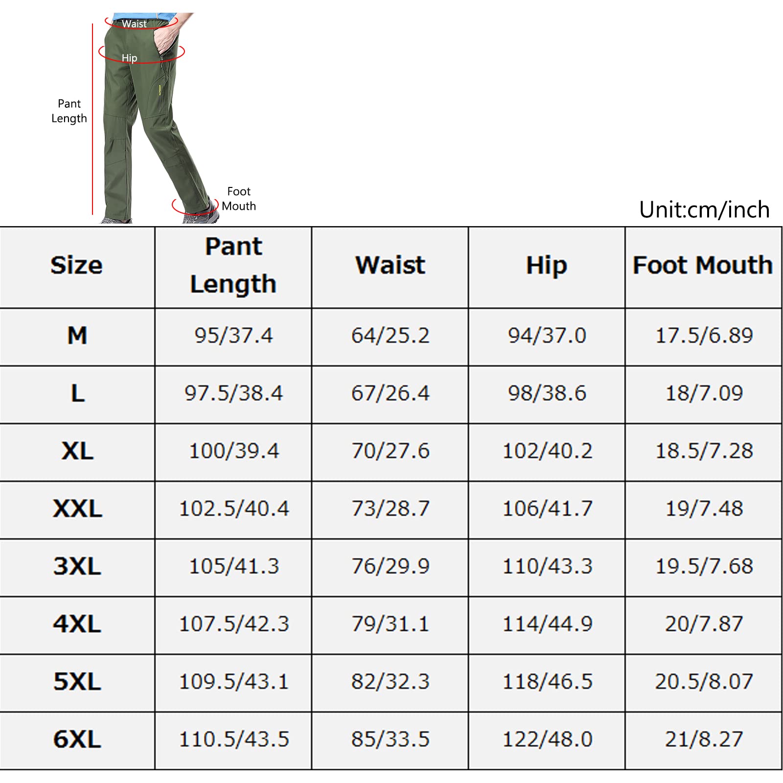 Pantalon Montaña Hombres Secado Rápido Impermeable Pantalones Trekking Escalada Senderismo Acampada Transpirables(Size:4XL,Color:Negro)