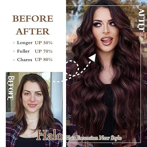 Miniatura 3 de Extensiones de cabello tipo halo de 20 pulgadas, extensiones de cabello con alambre invisible ajustable, extensiones de cabello largo ondulado