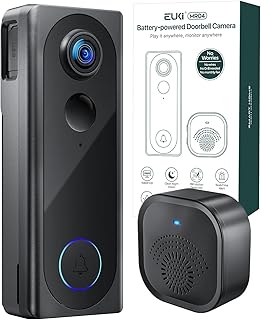 EUKI WiFi Smart Video Doorbell with Chime - 1080P, Battery Operated Doorbell Camera, Night Vision, Motion Detection, 2-Way Audio, Supports SD Card & Cloud Storage, Works with Alexa & Google Home