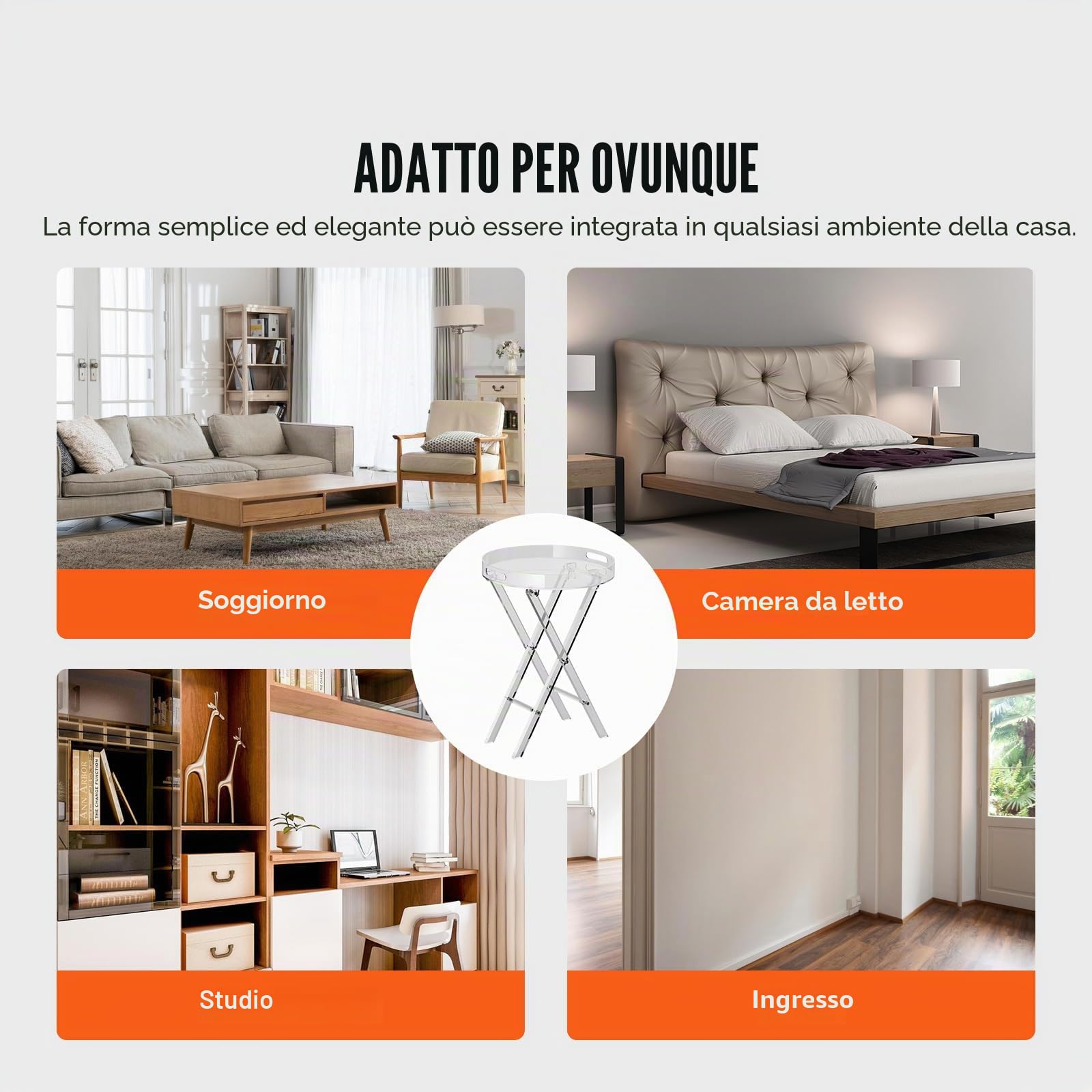 VEVOR Tavolino Caffè in Acrilico Trasparente Tavolino Basso Rotondo da Soggiorno 400x400x580 mm, Tavolo da Ingresso Portata max. 10 kg, Tavolino Pieghevole per Soggiorno Camera da Letto Balcone Caffè