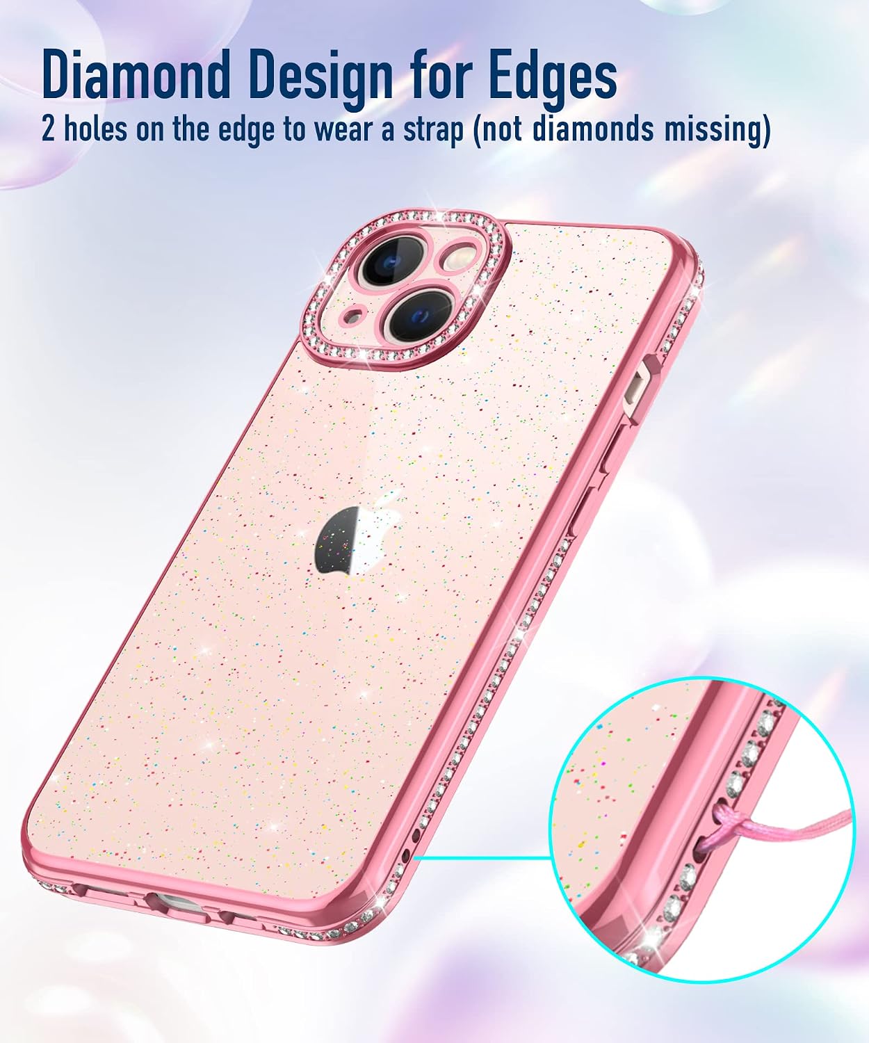OCYCLONE Clear Glitter Compatible with iPhone 13 Case, Sparkle Diamond Case with Bling Camera Protection, Slim Soft Women Phone Case Designed for iPhone 13 6.1 inch - Clear Pink