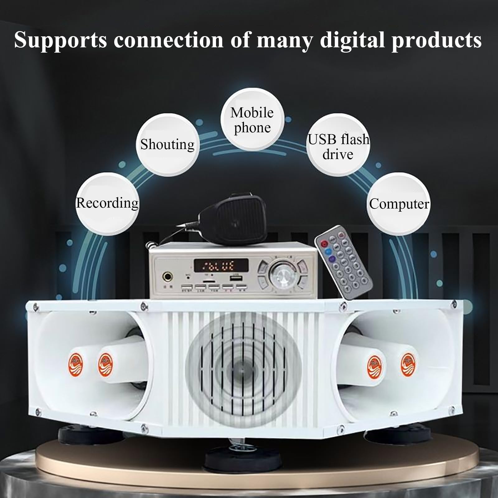 Amplificador para Coche, Altavoz Publicitario De Alta Potencia, Sonido De 360°, Compatible con Lectura De Disco TF/U, Conexión De Micrófono, Conexión BT, 4 Tweeters + 4 Woofers